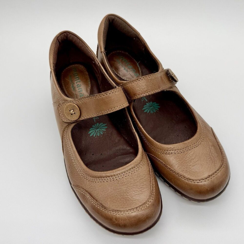 Montana Artisan Crafted Brown Leather Mary Jane Shoe, Women’s Size 8M Slip-on